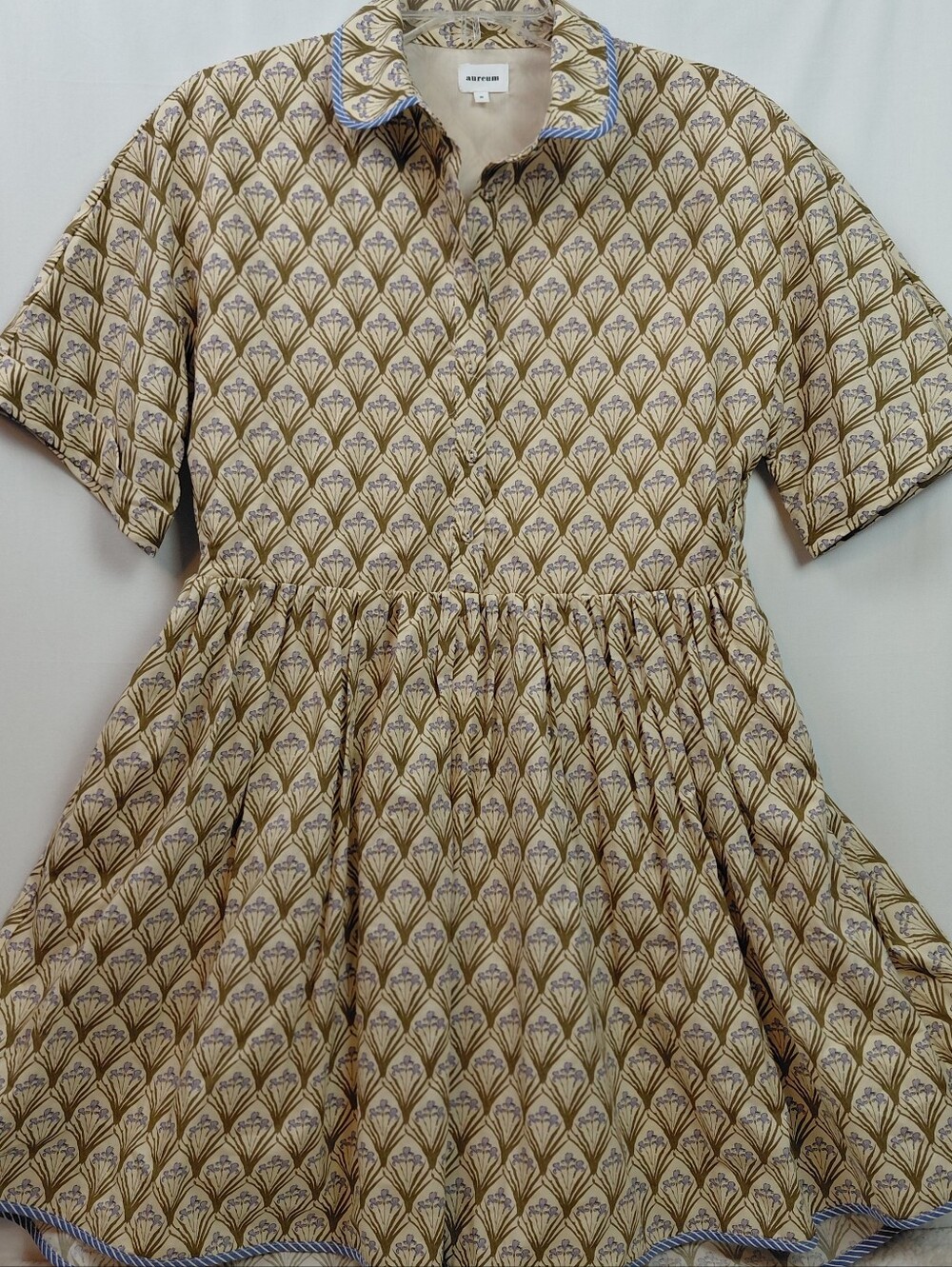 Aureum Cotton Poplin Dress Women's Size Small Floral Contrast Piping